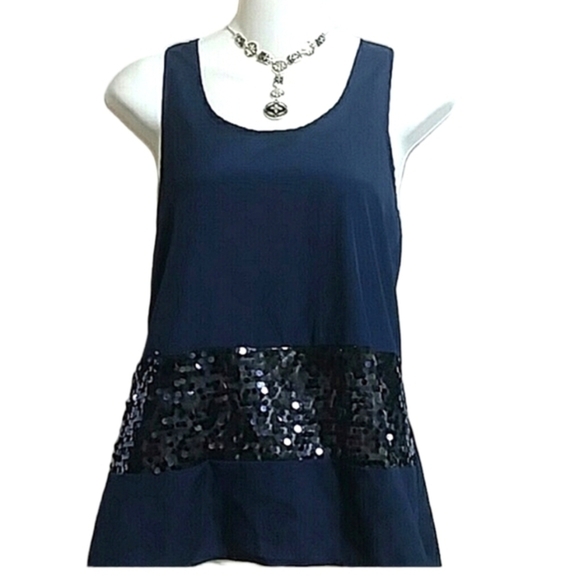 Studio Y Sequin Adorned Tank Navy Blue Size XS - Picture 1 of 4